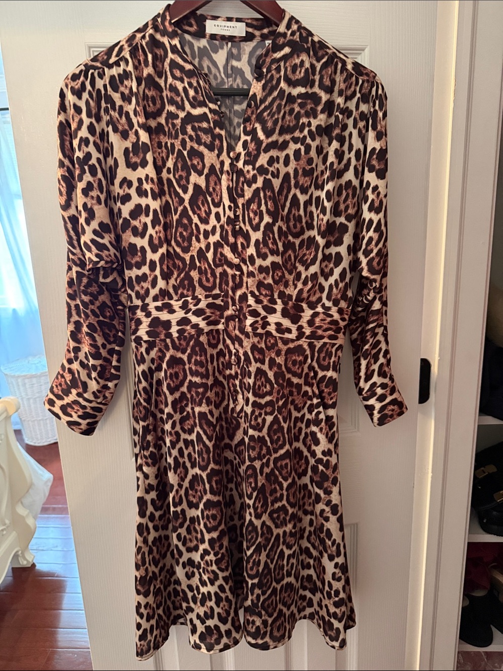 Equipment Leopard-Print Long Sleeve Dress - Brown, Black, Cream